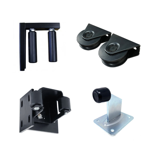 Sliding gate Hardware package includes Rollers Catcher Wheels and Stopper kit in Black